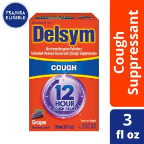 Delsym Adult 12 hour Cough Relief Medicine, Powerful Cough Relief for 12 Good Hours, Cough Suppressing Liquid, #1 Pharmacist Recommended, Grape Flavor (Brand: Delsym)