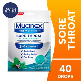 Mucinex Instasoothe Sore Throat + Cough Drops, Alpine Herbs & Fresh Mint Flavor, 40 Medicated Throat Drops (Brand: Mucinex)