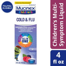 Mucinex Children's Cold and Flu, OTC' Cough Medicine for Kids, Very Berry Flavor Liquid, 4 fl oz (Brand: Mucinex)