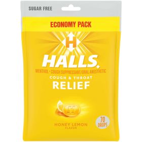 HALLS Relief Honey Lemon Sugar Free Cough Drops, Economy Pack, 70 Drops (Brand: HALLS)